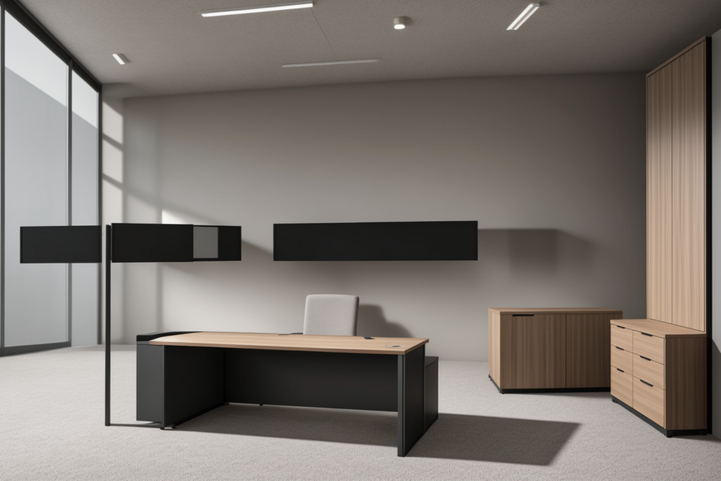Premium commercial office furniture showroom featuring custom furniture