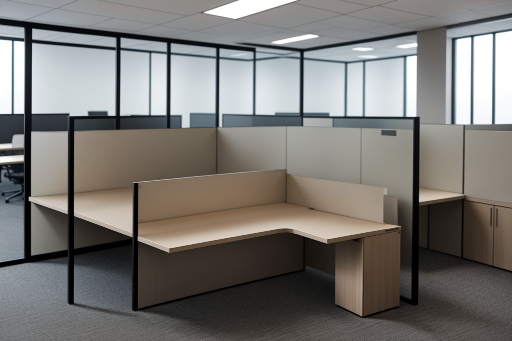 Premium commercial office furniture showroom featuring custom office partitions
