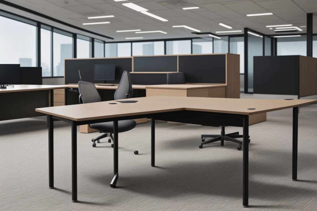 Premium commercial office furniture showroom featuring executive office tables