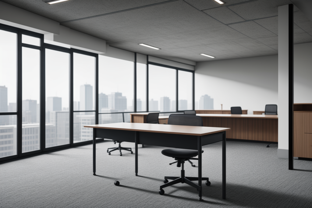 Premium commercial office furniture showroom featuring manager tables