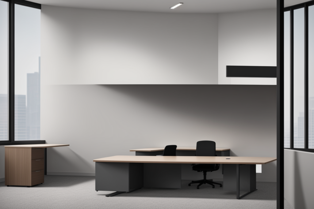 Premium commercial office furniture showroom featuring office tables