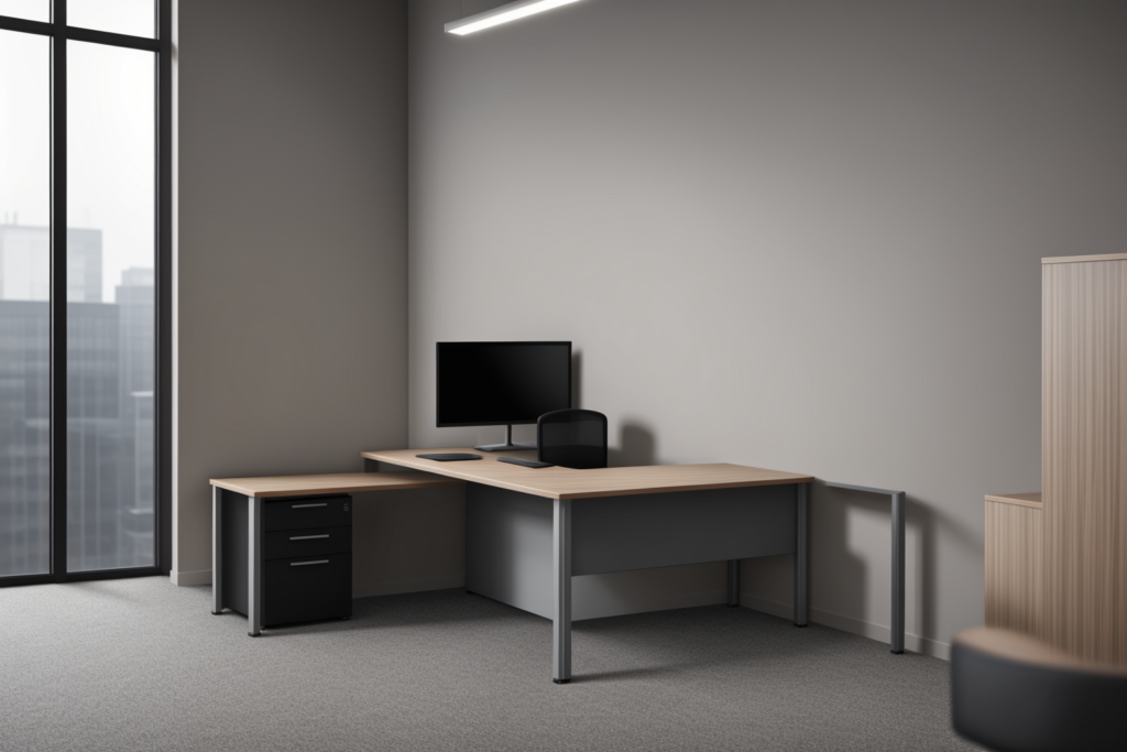 Premium commercial office furniture showroom featuring steel furniture