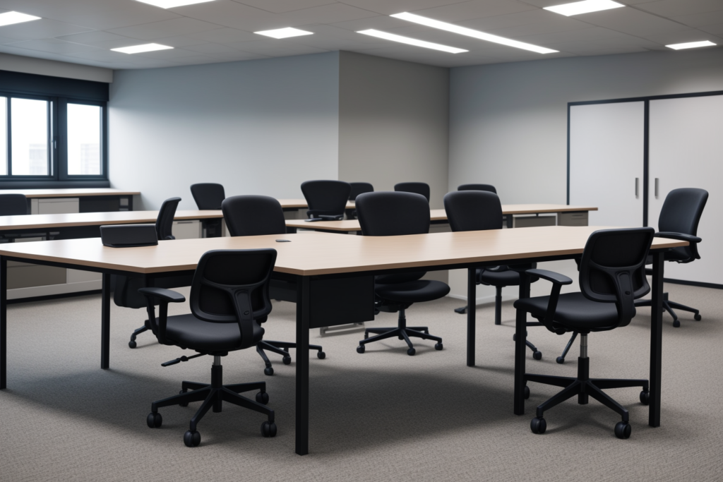 Premium commercial office furniture showroom featuring training chairs