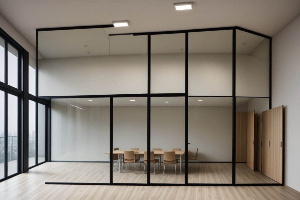 Wooden Finish Office Partition Supplier in UAE in a modern organised commercial workspace
