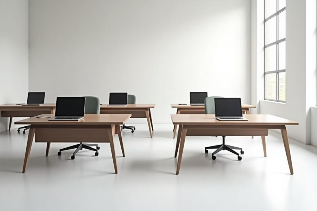 Variety of modern office desks in a Dubai workspace