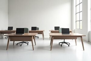 Variety of modern office desks in a Dubai workspace