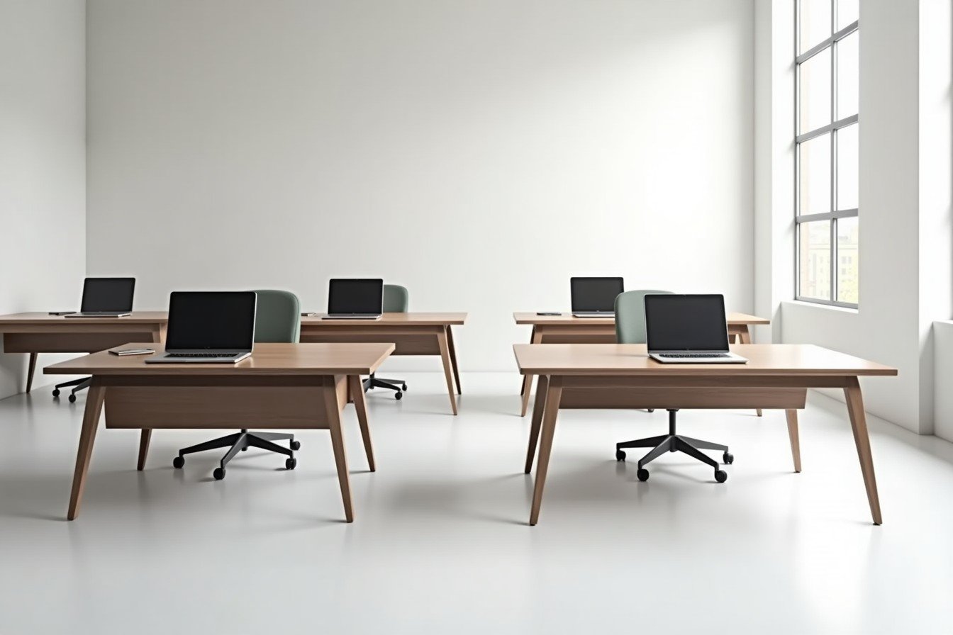 Variety of modern office desks in a Dubai workspace